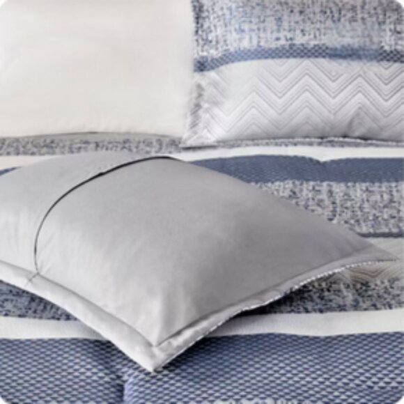 Queen 7 pc Harmony Jacquard Comforter Madison Park Set Navy & Silver - Picture 3 of 13